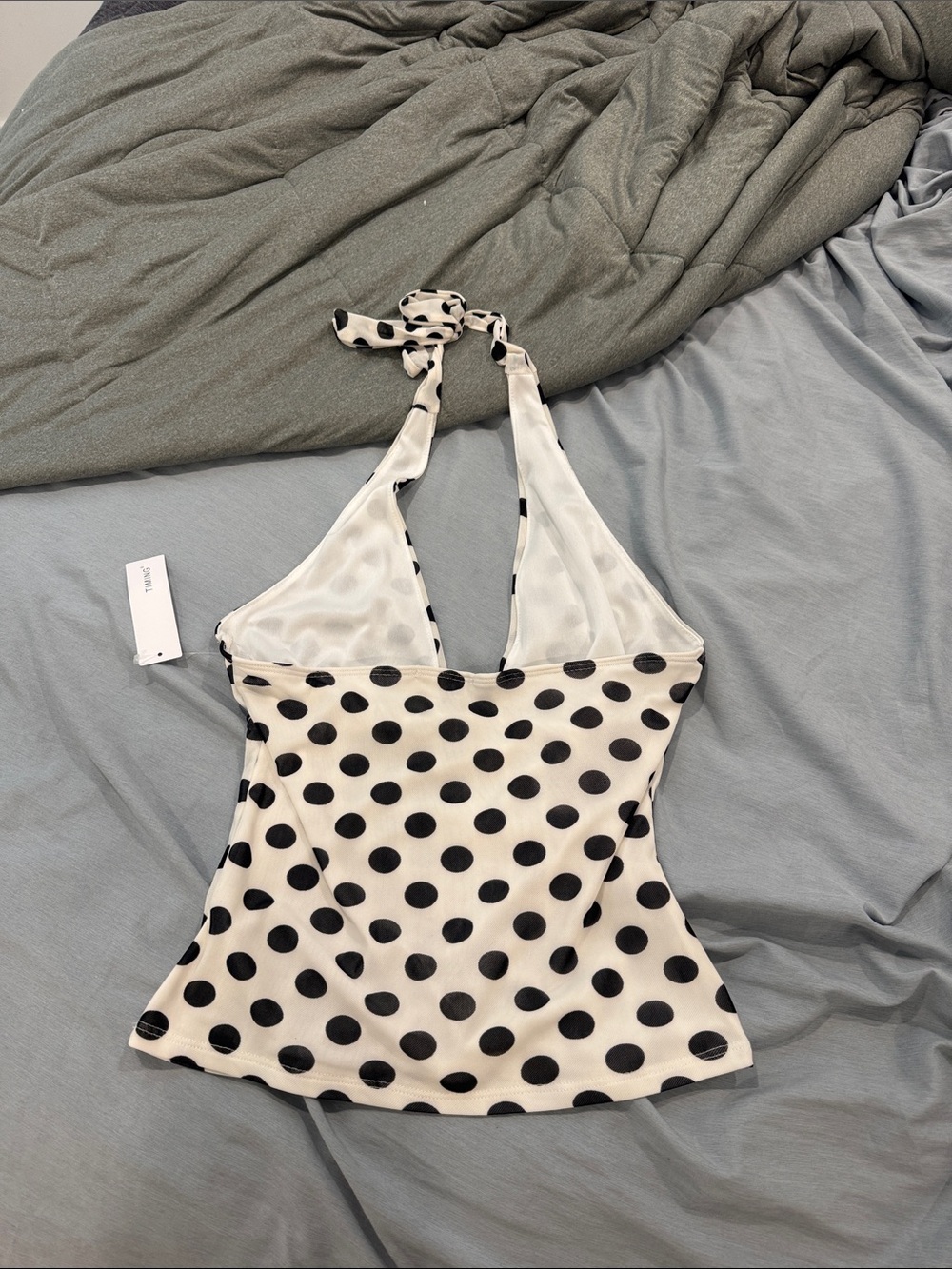 Timing Black & White Polka Dot Halter Camisole Top - Picture 2 of 3
